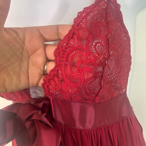 Victoria’s Secret Red Sheer Lace Pleated Romantic Babydoll Cami Top M Vamp - Picture 4 of 9